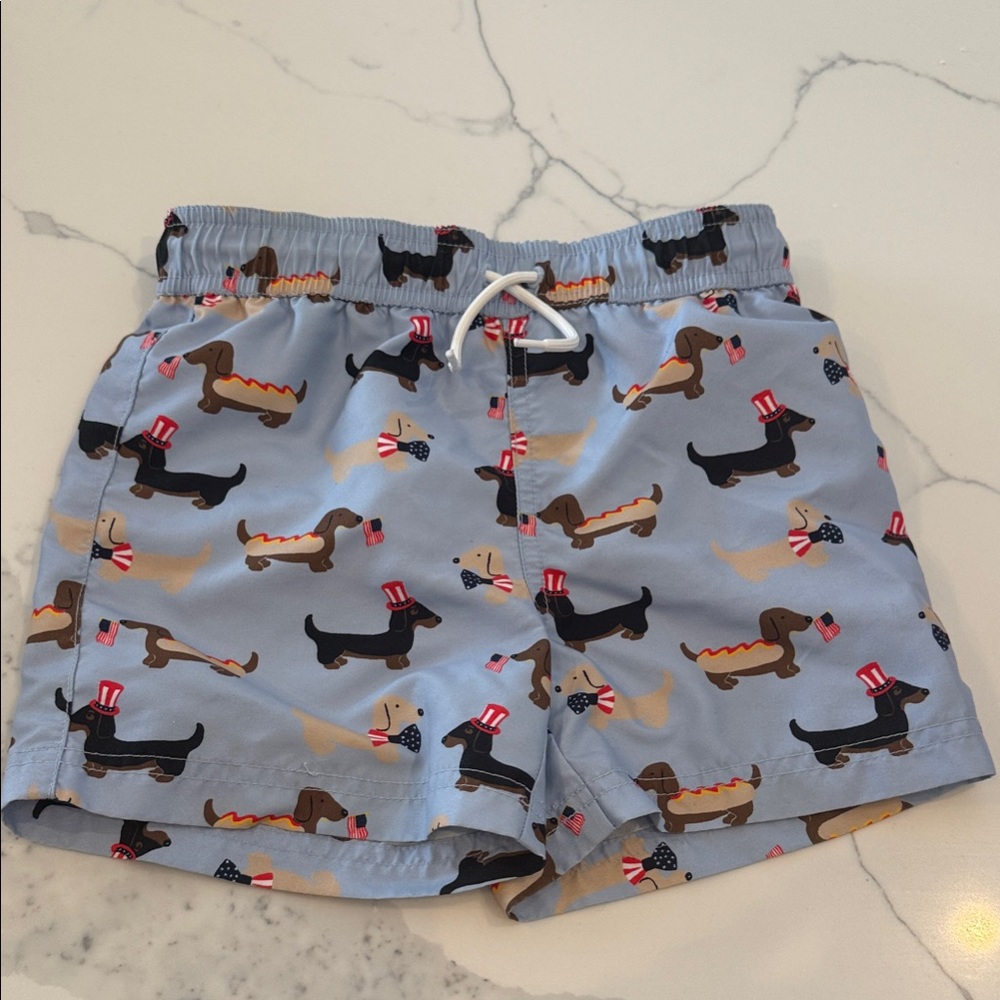 Janie and Jack Light Blue Dog Print Swim Trunks